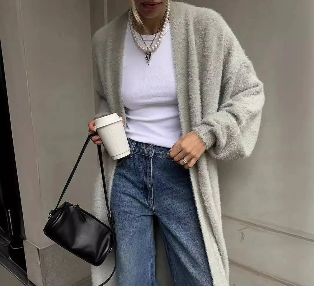 Enyami Factory Wholesale De Mujer Long Sleeved Ladies Autumn Fur Long Coat Women Plus Size Knit Sweater Cardigan