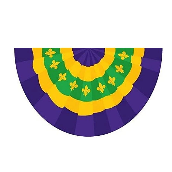 Happy Carnival Decoration New Orleans Polyester Half Fan Flag Banner Mardi Gras Pleated Bunting Flag