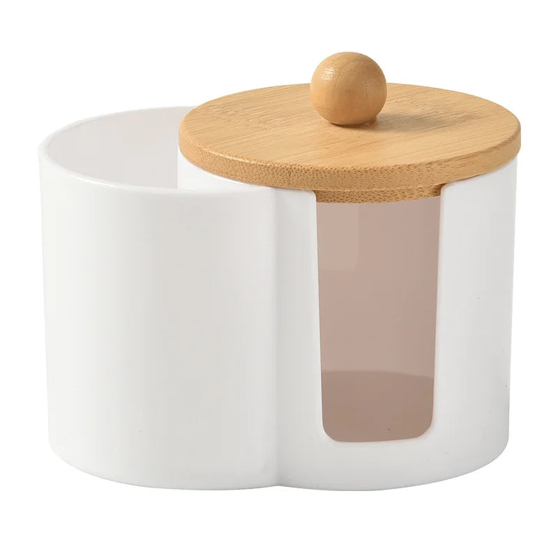PS Portable Double Hole Round Container Cotton Pad Powder Puff Storage Box Cotton Swab Remover Cotton Box