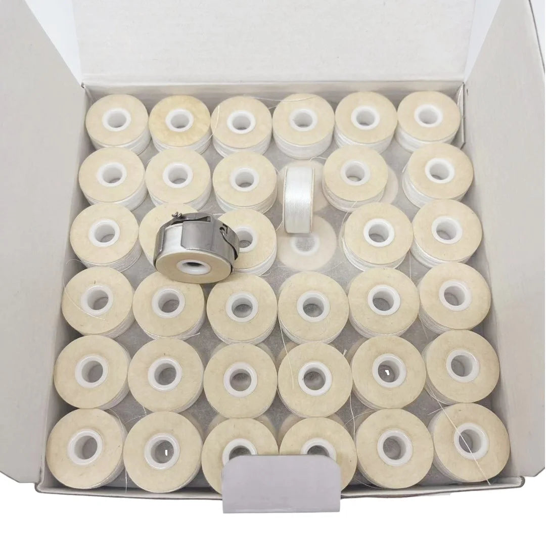 Wholesale  Pre Wound Bobbin Thread L Type 75D/2 144bobbins Per Box Black White 100% Polyester Paper Side Sewing Thread