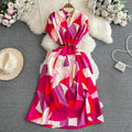Women's Bohemian Seaside Vacation Beach Short Sleeve V-Neck Long A-Line Printed Casual Dresses