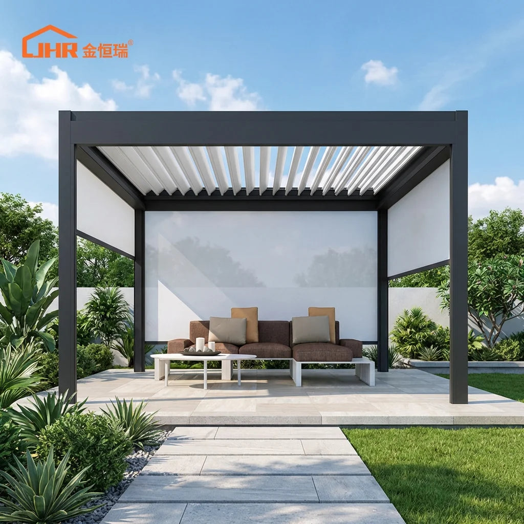 JHR Outdoor Furniture Canopy Tent Pergola Roof Pergola Garden Waterproof Series Motor Pergola Curtains Hotel Modern Aluminum