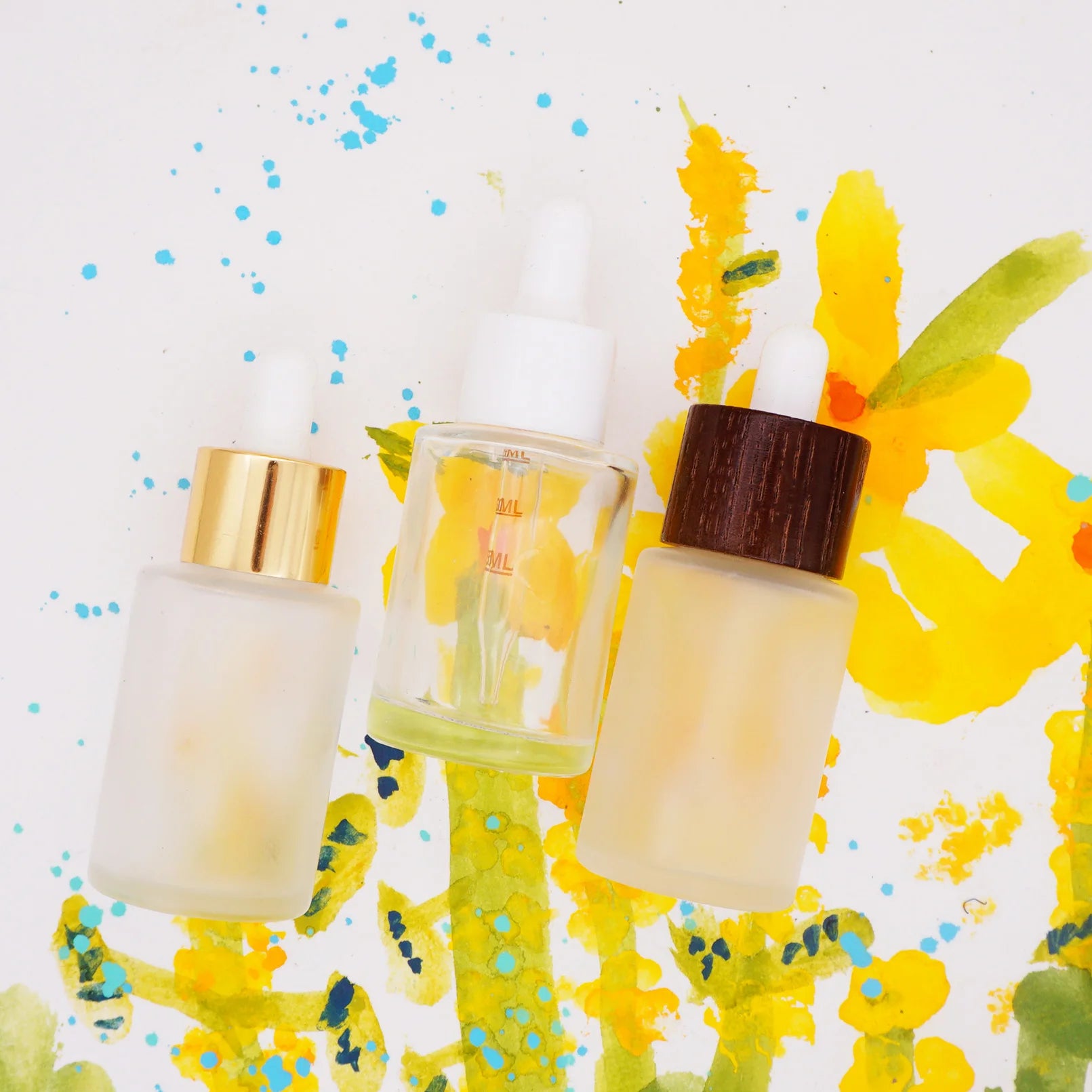 Flat Shoulder clear Glass Bottle Cosmetic 50ml with Black Dropper Lid