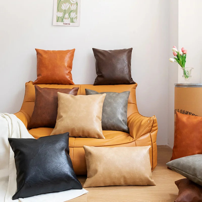 Custom Luxury PU Leather Waterproof Zipper Pillow Cases 45x45cm Home & Hotel Use Foldable Washable Decorative Cushion Covers