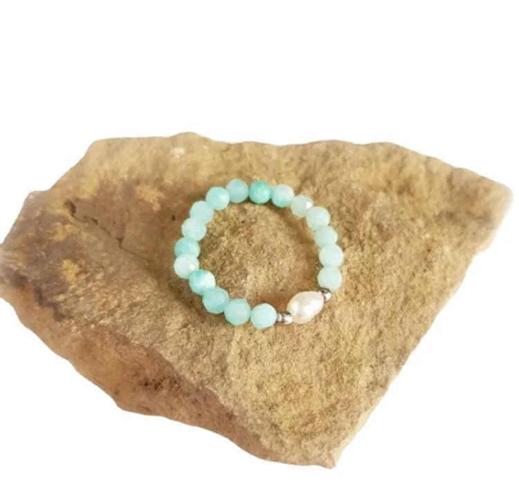 Natural Freshwater Pearl  Stone Beads  Ring Charm Jewelry Gift SR014