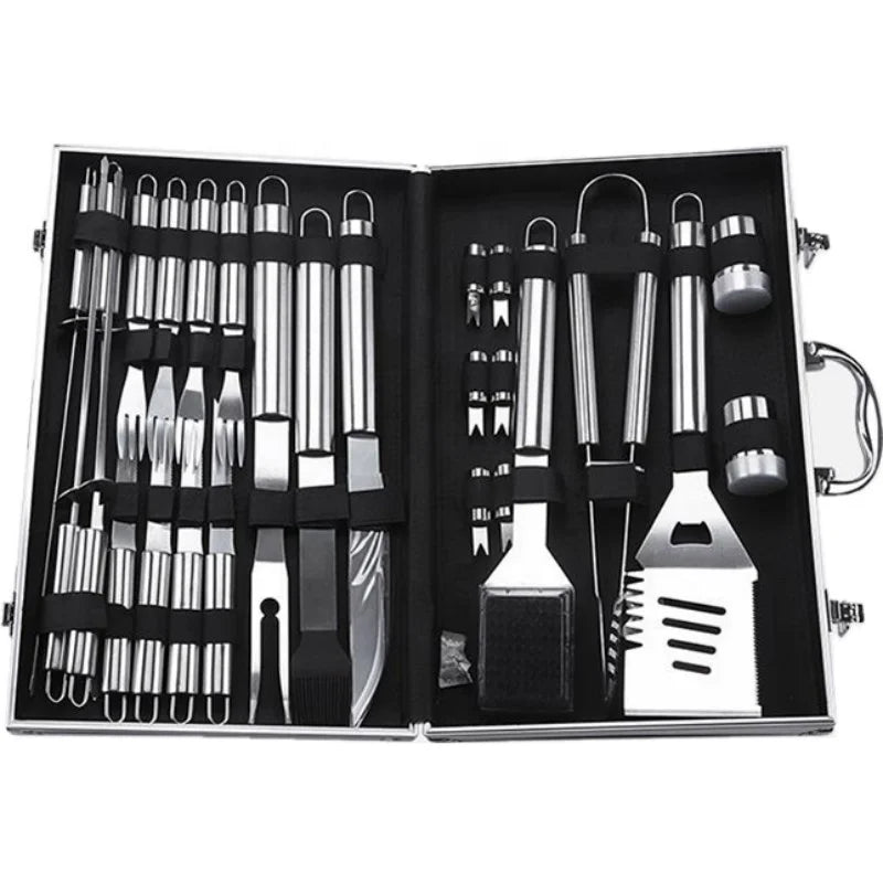 Portable Outdoor Electric Grill Tool Set Long Handles 26-Piece Stainless Steel Metal BBQ Accessories Heat Resistant Easily