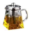 Hot Sale Custom logo 350/550/750/950ml Square High Borosilicate Glass Stainless Steel Infuser Glass Teapot Tea Kettle