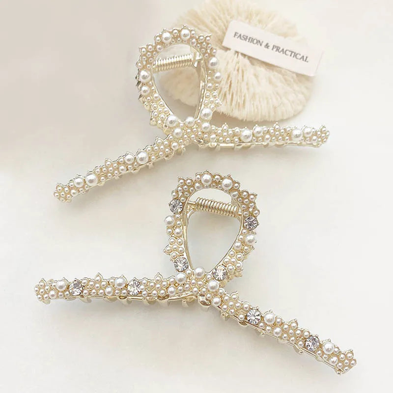Metal Pearl Rhinestone Kids Accessories 11.5 Cm Large Cross Alloy Hair Claw Clips Luxury Elegant Hairpins Hair Clips for Women