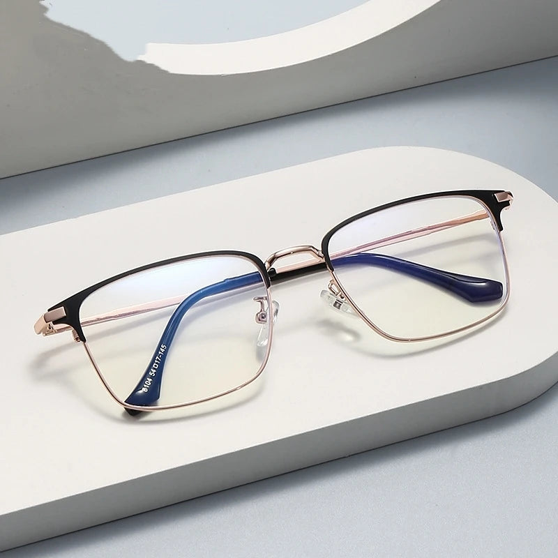 Jiuling Eyewear Custom Male square Metal Frame Myopia Lens Plain Spectacles Men Anti Blue Ray Business Glasses Frame Eyeglass