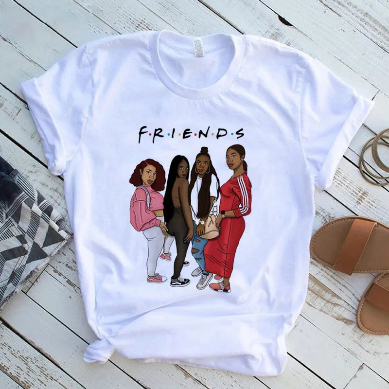 Wholesale Beauty African Lady Women T Shirt Black Girl History Month Female T-shirt Melanin Cartoon Graphic Printing Tee Shirt