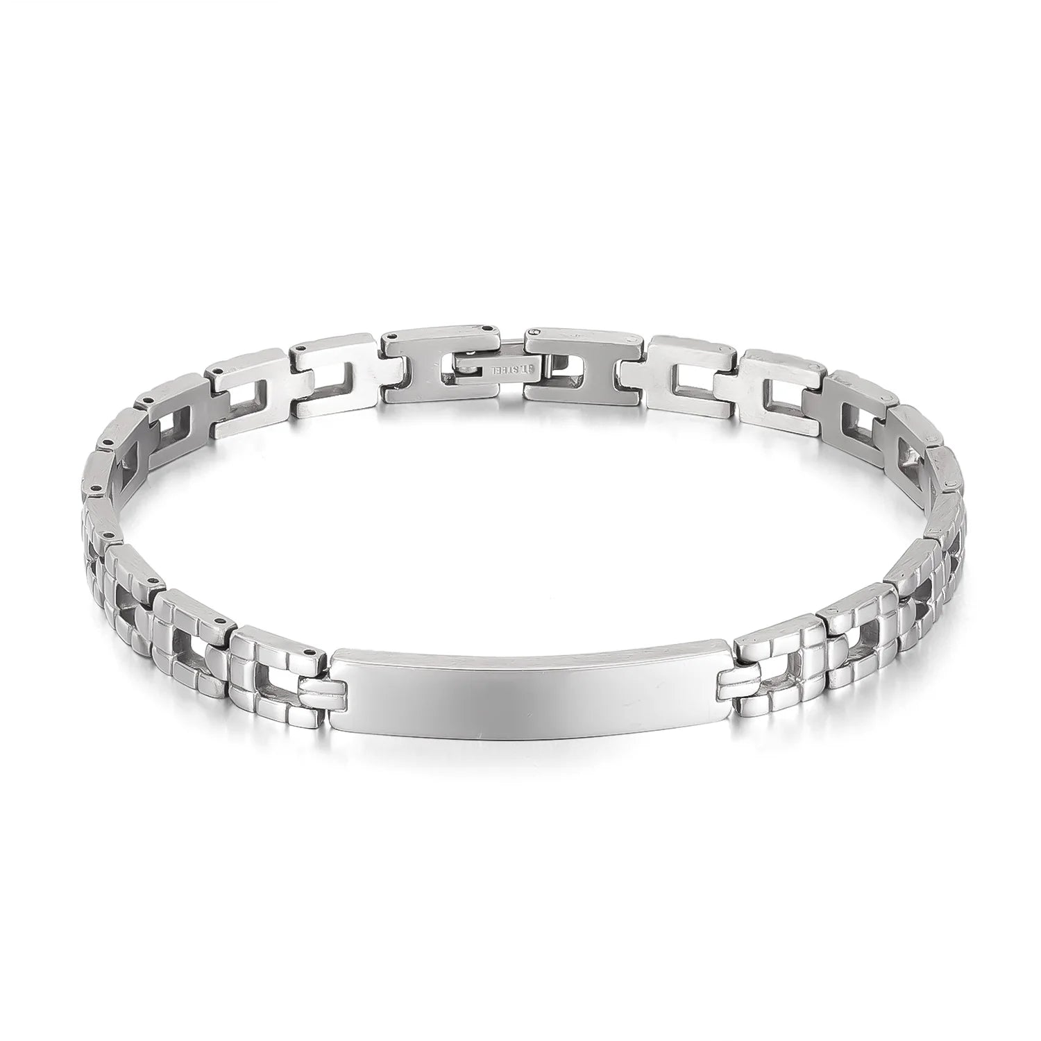Punk Custom Logo Stainless Steel Fashionable Motorcycle Chain Design Bracelets Bangles Curved Card Laser Engraving Men Bracelets