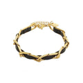 Luxury Trendy Titanium Steel Leather Mixed Bracelet for Women Stainless Steel High-class Gold Color Bracelet