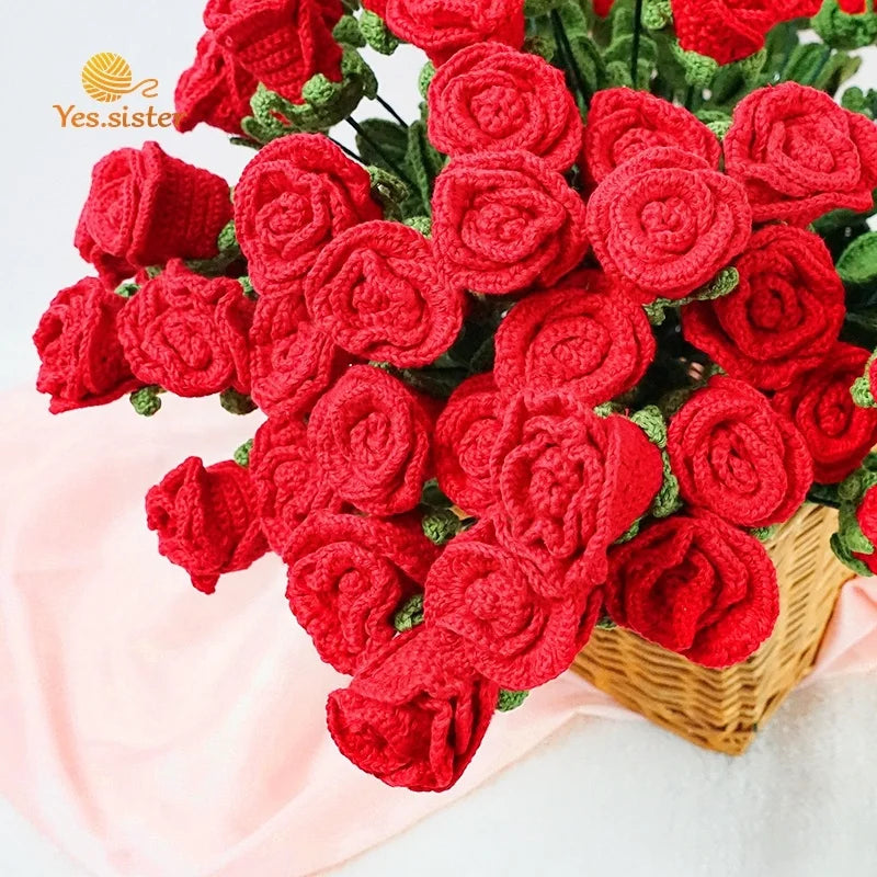 Valentines Day Gift Mother's Day Graduation Artificial Wedding Decoration Soft Cotton Crochet Rose Handmade Flowers