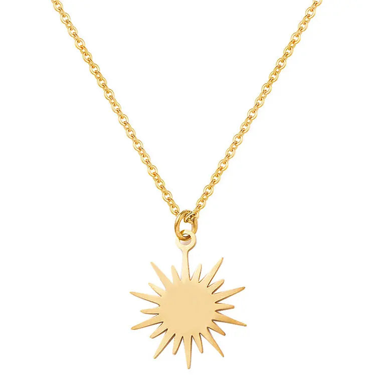 SC Tarnish Free 14K Gold Plated Sunflower Necklace Jewelry Simple Design Stainless Steel Glossy Glowing Sun Necklace for Women