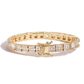 Iced Out 6mm Mens Inlay Zircon Tennis Link Bracelet Hip Hop Diamond Bling Tennis Chain Copper Bracelet