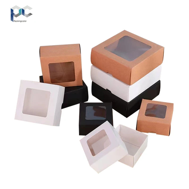 In Stock Wholesale Heaven and Earth Cover Package Decorations Box square Cowhide Gift Box Folding Transparent Paper Box