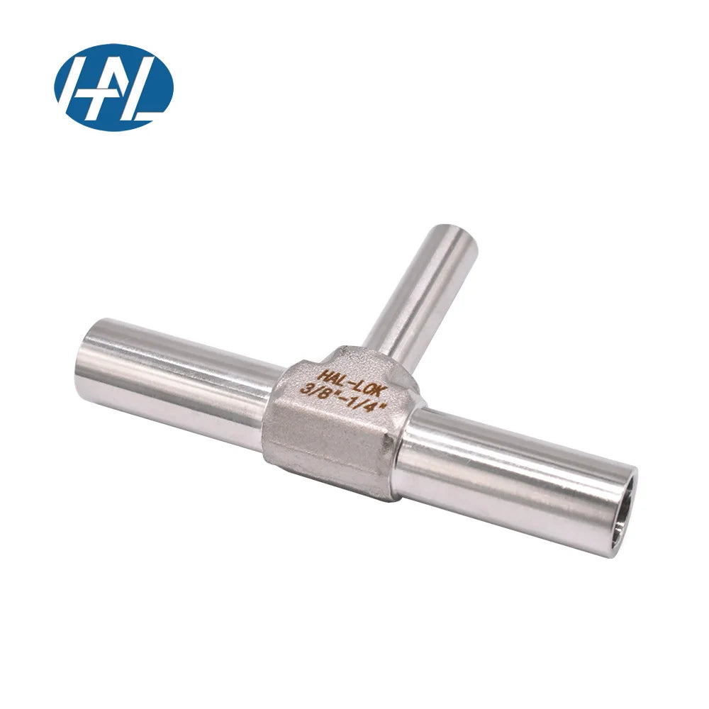 HAL-LOK ISO9001 Certified Forged Polished Stainless Steel Instrument Weld Fittings 1/4''-1'' OD Reducing Tee 3-Way Circular Head