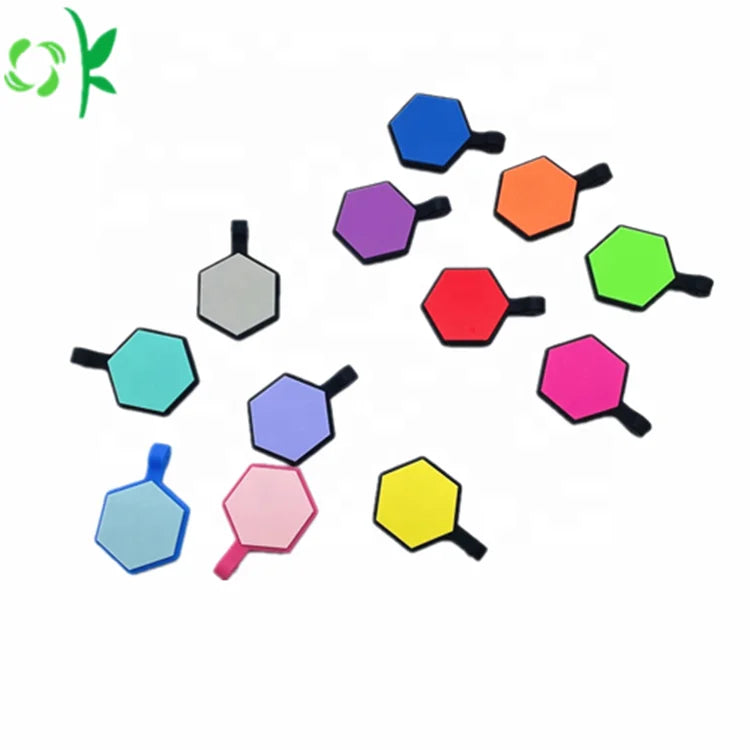 OKSILICONE Hexagon Design Multi Color Custom Engraved LOGO Pet Id Name for Cat Dog Tag Personalized Eco-friendly Silicone Hook