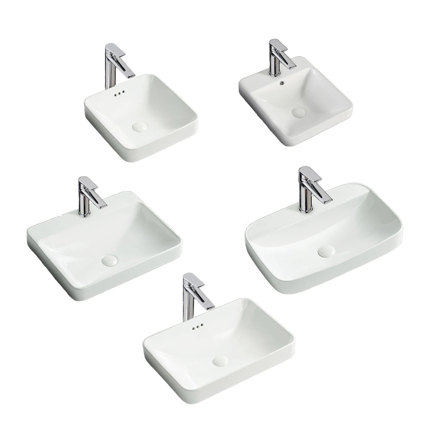 OEM ODM Semi Counter Mounted Modern Rectangle Ceramic Bathroom Sink for Hotel & Villa Use