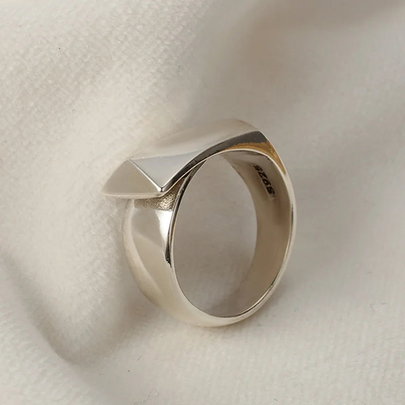 ICEBELA Cold S925 Sterling Silver Open Geometry Wide Face Simple Ring Adjustable Ins Vintage Index Finger Ring
