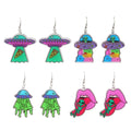 Hyperbole Spoof Universe Pendant Resin Dangle Earrings Colorful Radial UFO Aliens Mouth Letter Acrylic Drop Earrings Fashion
