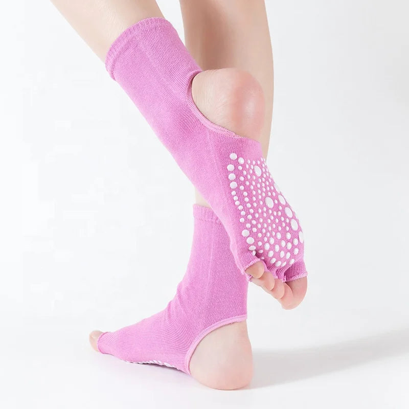 Wholesale 5 Finger Open Toe Grips Crew Socks Without Heel Anti Slip Dance Yoga Pilates Socks for Women