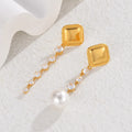Luxury Retro 18k Gold-Plated Zircon Tassel Chain Pearl Earrings Geometric Pendant Women's Wedding Stainless Steel Wholesale