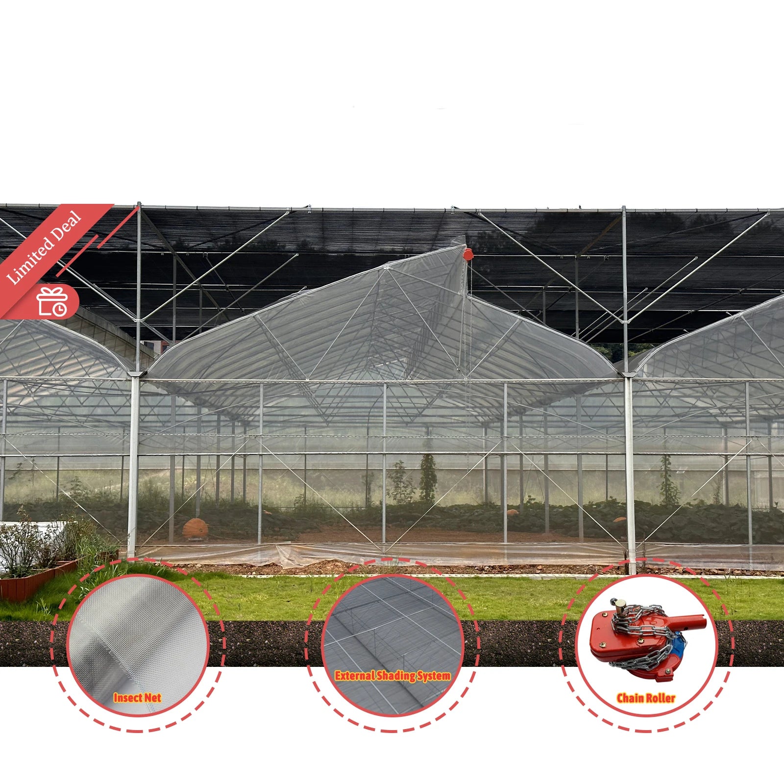 Stocked 24x40m Agriculture Tomato Green House Sawtooth Poly Tunnel Hothouse Tropical Greenhouse Serre Agricole