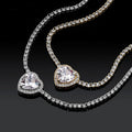 Iced Out Cz Diamond Heart Love Charm Necklace With 3MM Tennis Chain for Women Jewelry