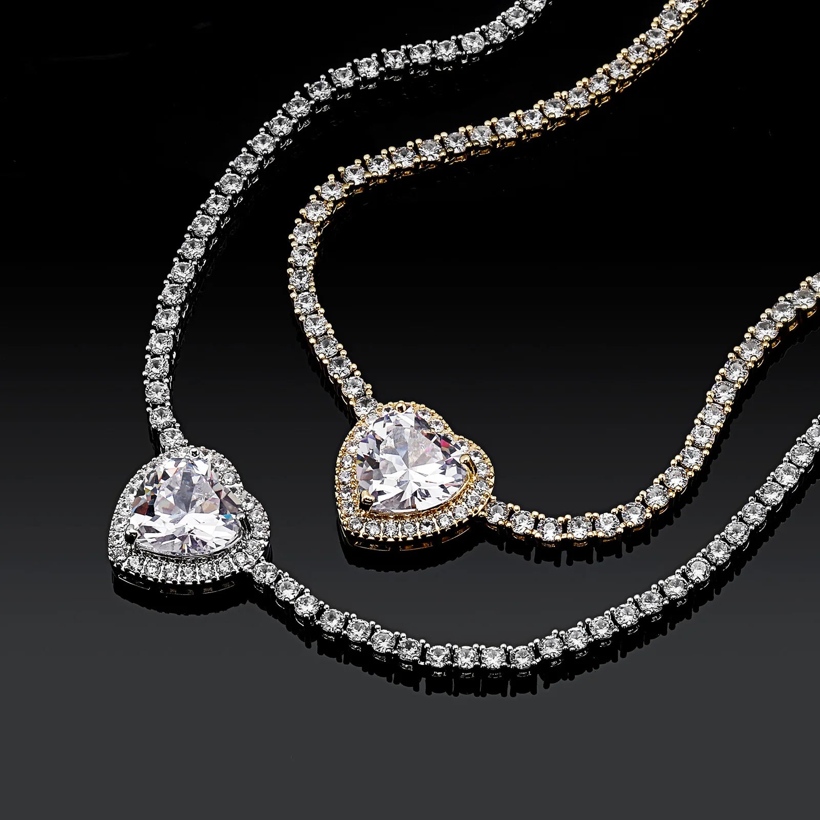 Iced Out Cz Diamond Heart Love Charm Necklace With 3MM Tennis Chain for Women Jewelry