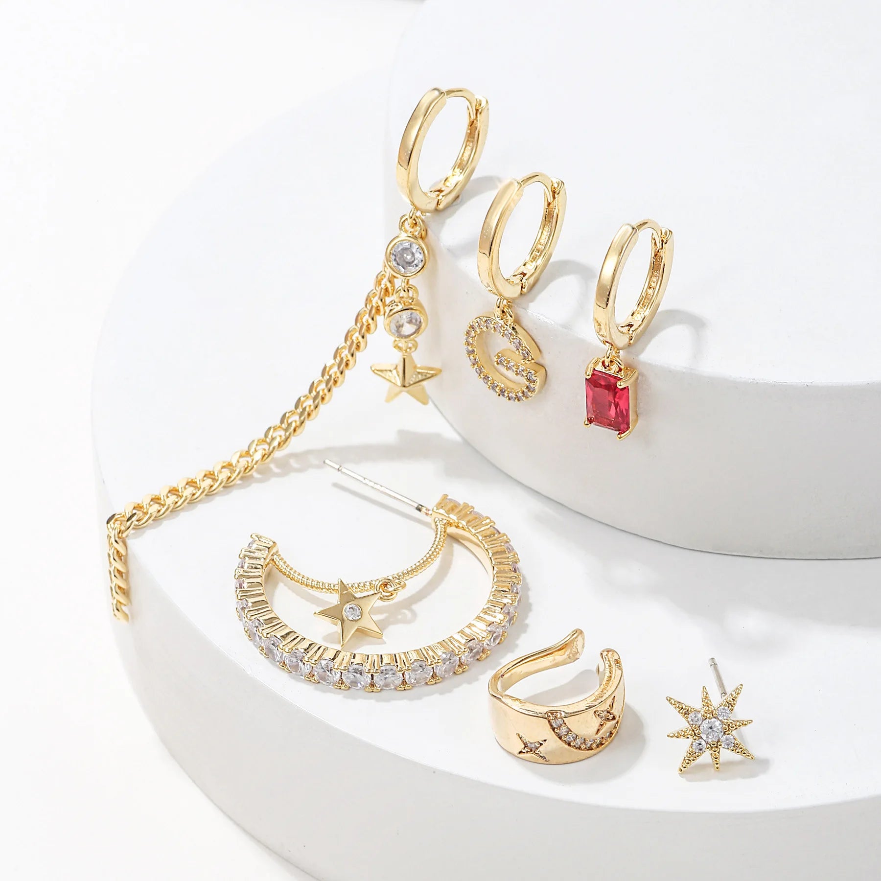 Elegant Zircon Five Pointed Star Earrings Set with Tassel and Letter Design for Fashion Lovers