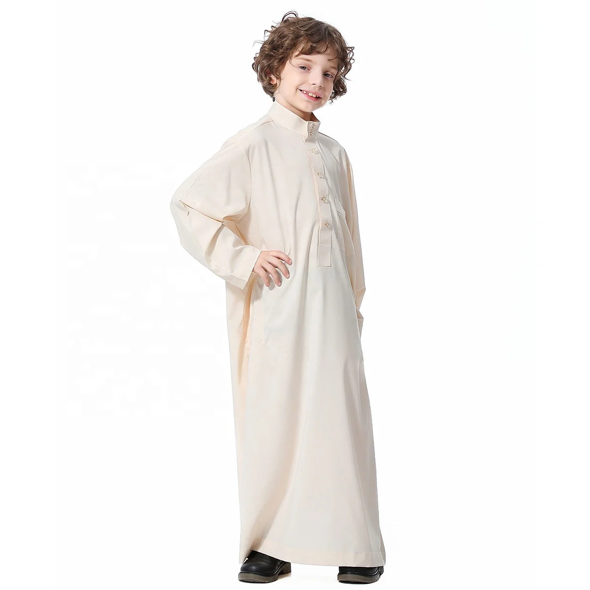 2021 New Kaftan for Kids Maxi Arab Jubba Islamic Clothing Polyester Dishdasha Robe for Boy Saudi Thobe for Plus Size Children