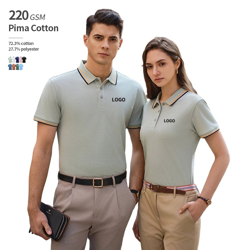 Pima Cotton Soft Glossy Breathable Lace Collar Men's Polo T-shirt