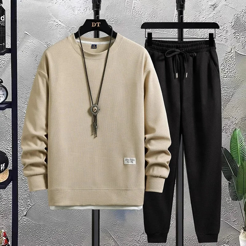 Liu Ming 2025 Men's Casual Tracksuit 2-Piece Hoodie Sweatsuit Set Spring Autumn Patchwork Jogging Suits New Products