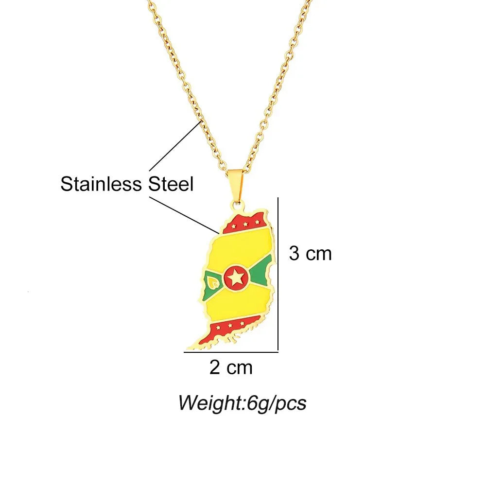 BINSHUO Wholesale Custom Stainless Steel Jewelry Drop Oil Grenada Nation Map Flag Men Pendant Charm Couples Necklace for Women