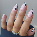 Temooi Wholesale 24Pcs ABS False Nails Almond Heart Cute Pattern Printing Press on Nails With Nail Glue