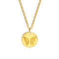 Minimalist jewelry stainless steel round pendant gold plated butterfly charm necklace
