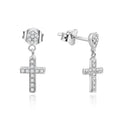 925 Sterling Silver Rhodium Plated Earrings | Cross Dangle with Cubic Zirconia Accents | Hypoallergenic Drop Earrings for Women