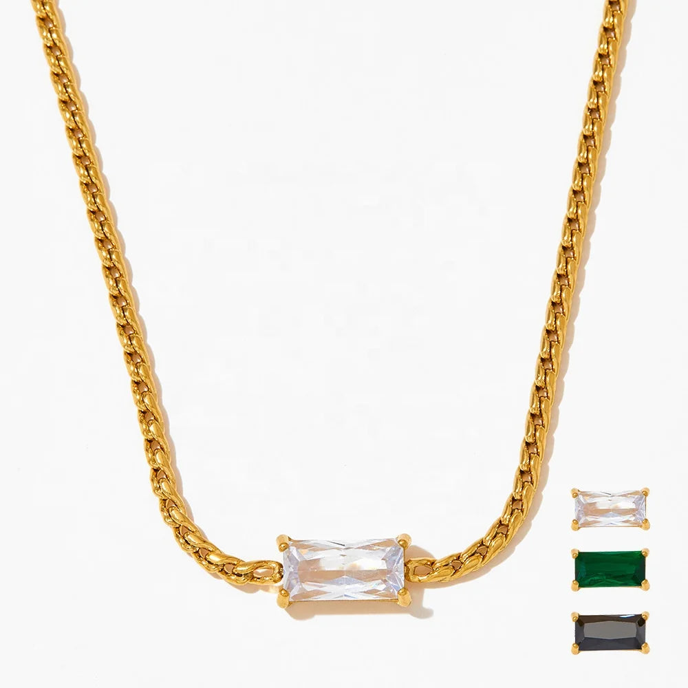 Wholesale Stainless Steel S Chain Choker Square CZ Pendant Gold Plated Trendy Jewelry for Y2K Gifts Valentine's Day Necklaces