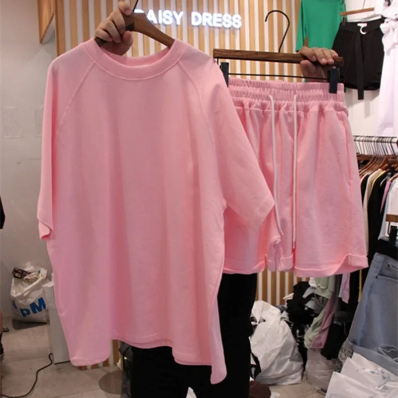Women's Sportswear Suit Oversized Solid Color Two Piece Pants Set T-shirts Printed T-shirts Cheap Original Designer T-shirts