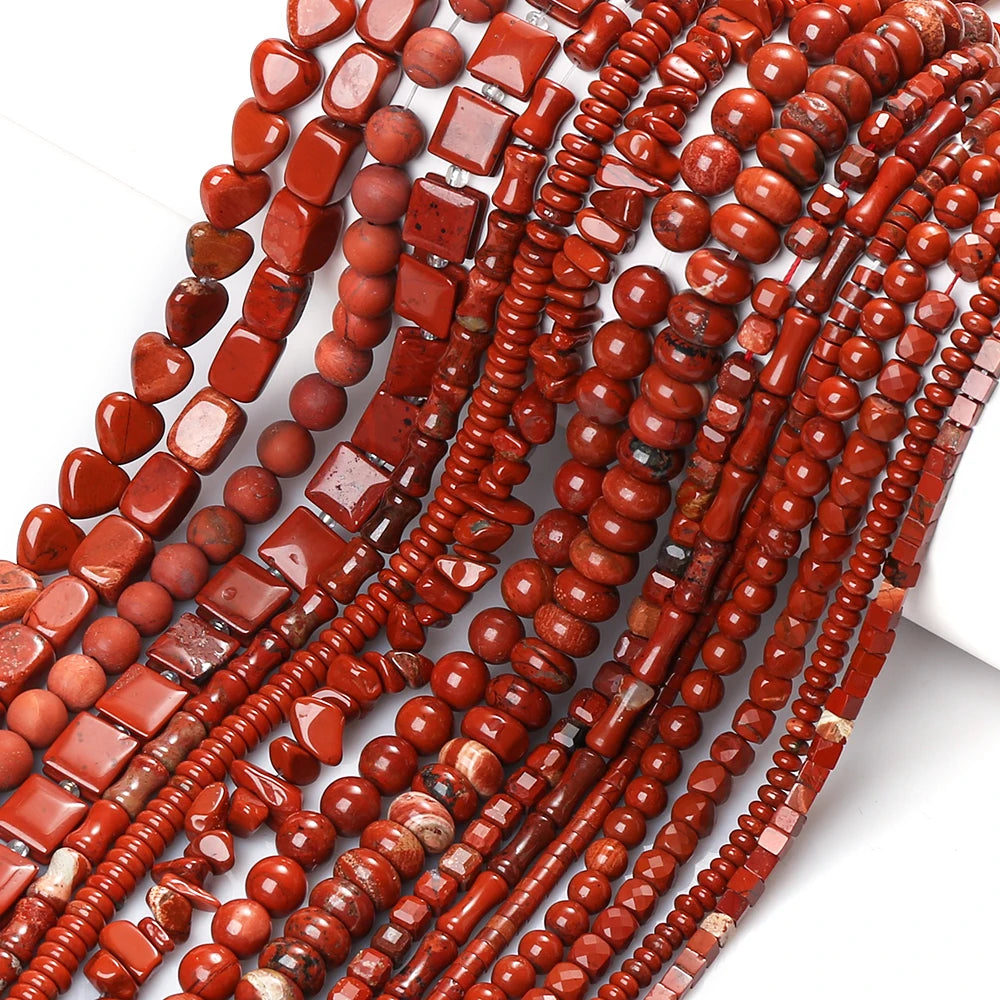 AsVrai U Natural Stone Beads Red Jasper Irregular Gemstone Round Spacer Loose Beads for Jewelry Making DIY Bracelets Accessories