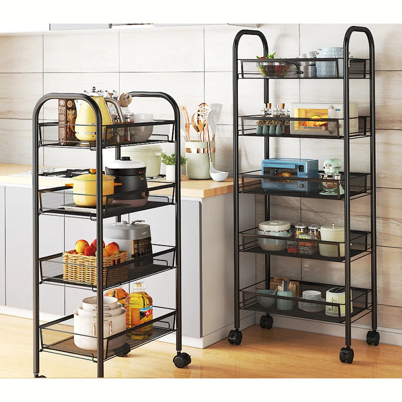 Kitchen Organizer Rack Shelf Storage Rotatable Shelf 3 4 5 Layer Rotating Trolley Kitchen Square Shelf With Wheel Storage Rack