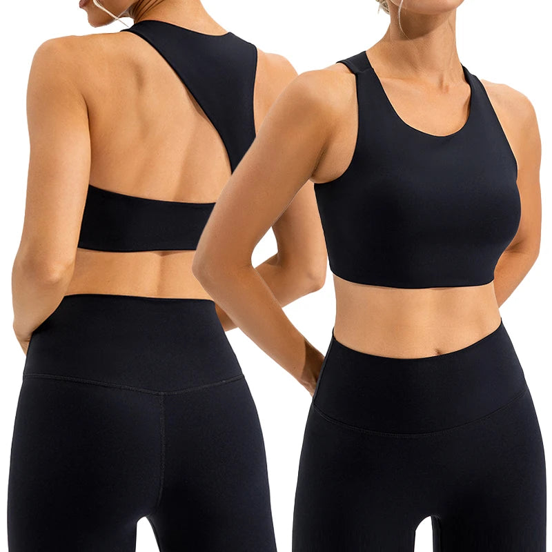 Women Workout Fitness Backless Padded Yoga Crop Tank Top Compression Seamless Sports Bra