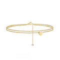 Stainless Steel Double Layer Gold Plated Dainty Anklet for Women Cute Heart Charm Bracelet with Foot Chain Boho Style Parties