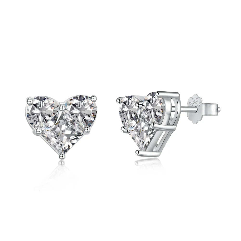 Dylam Best Valentine Day Gift S925 Silver Rhodium 18K Gold Plated Clear Pink Sparkle 5A Cubic Zirconia Heart Stud Earrings