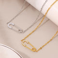 Minimalist Zircon Pin Paper Clip Pendant Necklace Bracelet Set Stainless Steel PVD Gold-plated Versatile Exquisite Jewelry Set