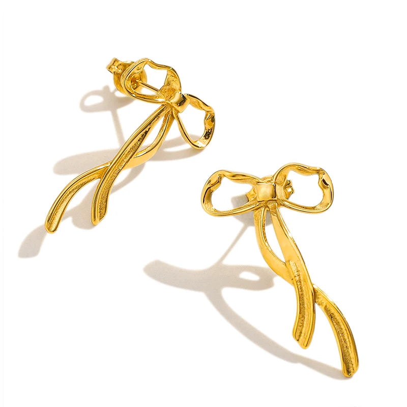 MICCI 18K Gold Plated Waterproof Tarnish Free Jewelry Stainless Steel Custom Bow Earrings Women