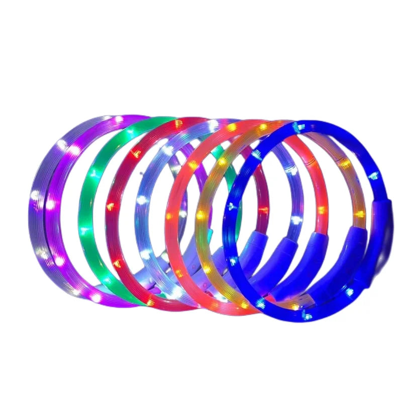 Neon Coloured LED Light up Night Warning PVC Fibre Optic Rechargeable Pet Dog Light Collar