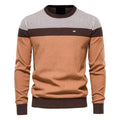 Knitwear Manufacturer Custom Winter Fashion Soft Warm Stitching Long Sleeve O-neck Knitted Cotton Striped Sweater for Men