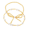 Go2boho Adjustable Gold Plated Faux Pearl Bow Bracelet Set Handmade Beaded Fashion Bangles Mother's Day Gift for Women